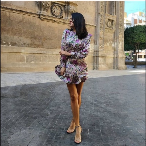 RARE Zara NWT Satin Effect Print Dress - Picture 4 of 11